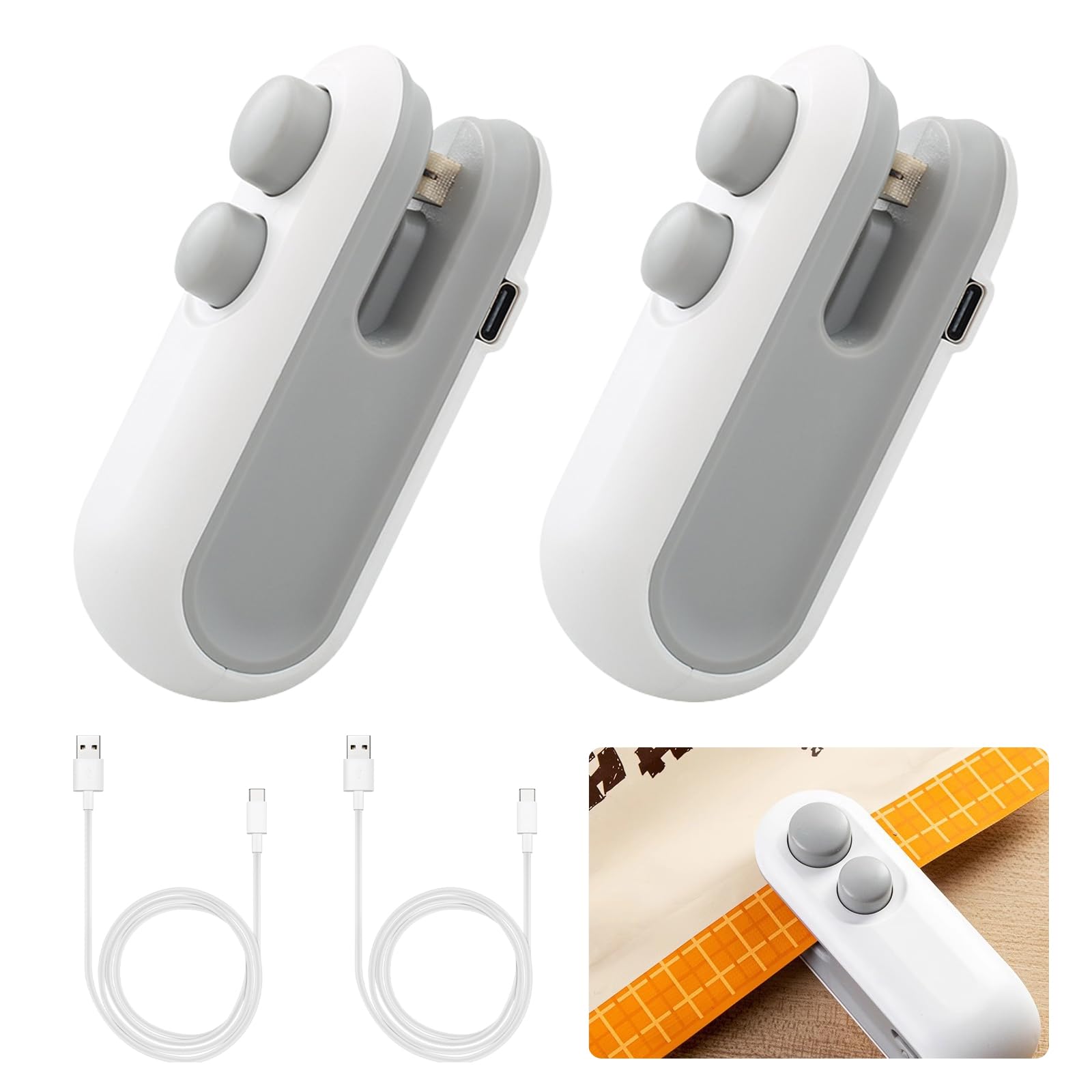 Sporgo Mini zgrzewarka do folii, 2 sztuki, możliwość ponownego ładowania, 2 w 1, zamknięcie worka, mini Bag Sealer z nożem, zgrzewarką do ręcznego zamykania torebek plastikowych torebek