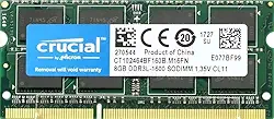 Memória Crucial RAM 8GB DDR3 1600 MHz CL11 Laptop CT102464BF160B