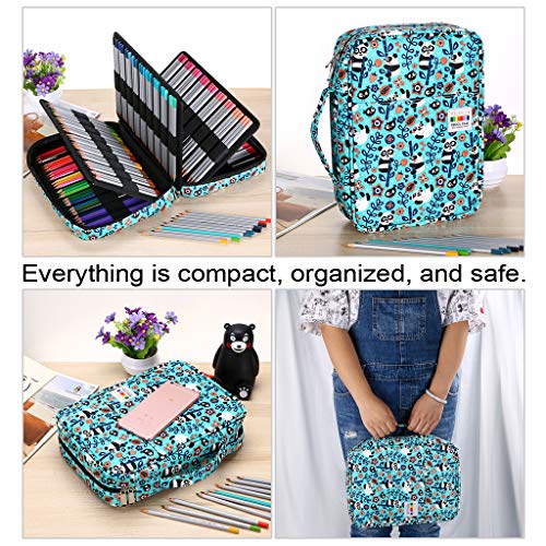Btsky Colored Pencil Case 220 Slots Pen Pencil Bag Organizer With Handy Wrap Portable- Multilayer Holder For Prismacolor Crayola Colored Pencils & Gel Pen Panda #TOP3