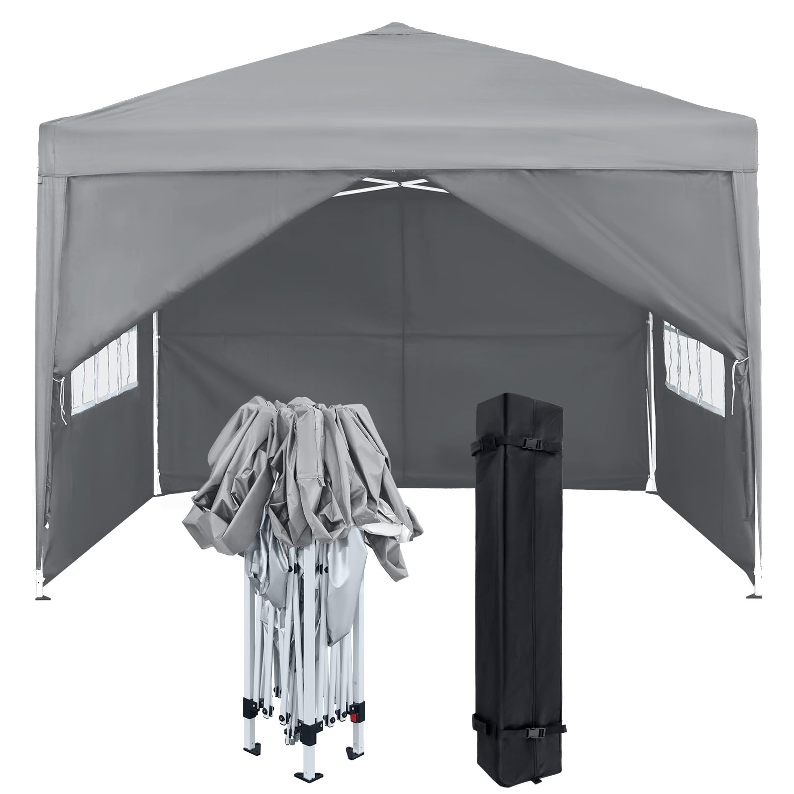 FIVMEN Pavillon 3x3m Faltpavillon mit Seitenteilen und Fenstern und Tragetasche Faltzelt Polyester UV Schutz Faltbar Partyzelt Wasserdicht Windschutz Gartenpavillon Zelt Outdoor, Type B (Grau)