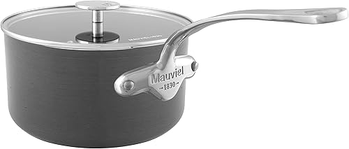Mauviel M'Stone 3 - Sartén antiadherente anodizada dura con tapa de vidrio y asas de acero inoxidable fundido, 1.9 cuartos de galón, fabricada en