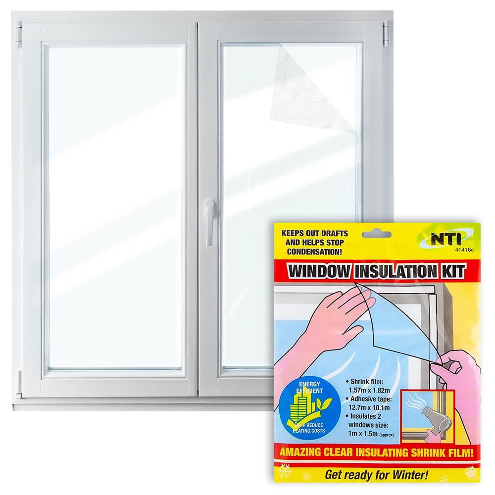 Bargains-Galore Clear Set Of 4 Window Insulation Kit - Includes Self Adhesive Fixing Tape | Shrink Fit Double Glazing Film & Draught Excluder/Easy To Use For Home, Office, Shed, Garage