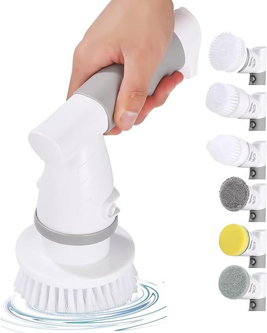jutyum Elektrische Reinigungsbürste, Electric Spin Scrubber Schnurlos, Schrubber Bürste mit 6 jutyum Elektrische Reinigungsbürste, Electric Spin Scrubber Schnurlos, Schrubber Bürste mit 6
