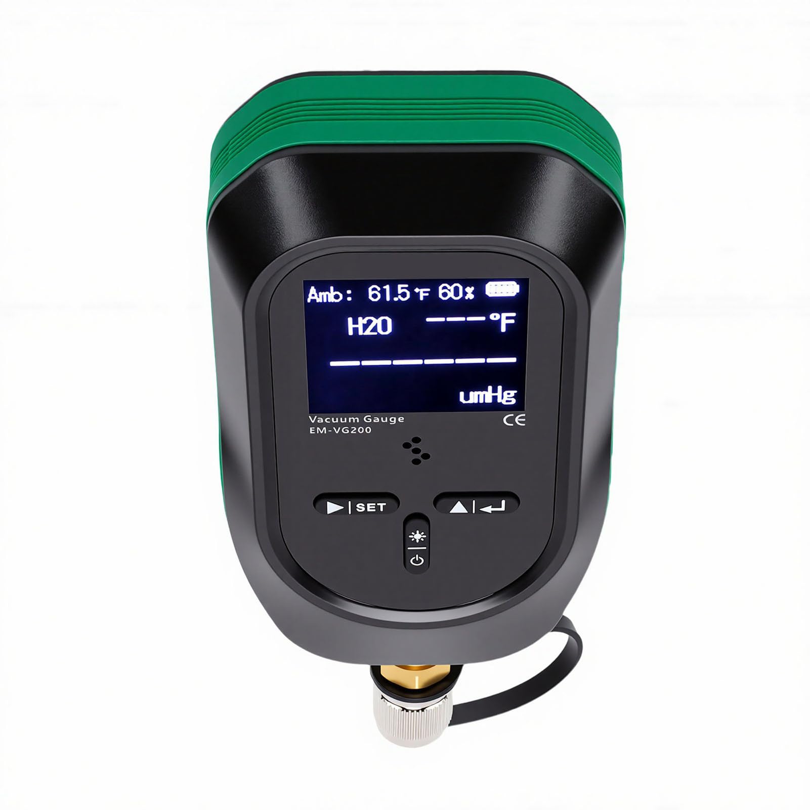 Garsent Medidor de Vacío Digital 7/16 Pulgadas-20 UNF HVAC Micron Tester, Rango de 0-75000 Micrones con Sensor Pirani, 11 Unidades, Pantalla Retroiluminada, Alarma Visual Audible, Conector T de