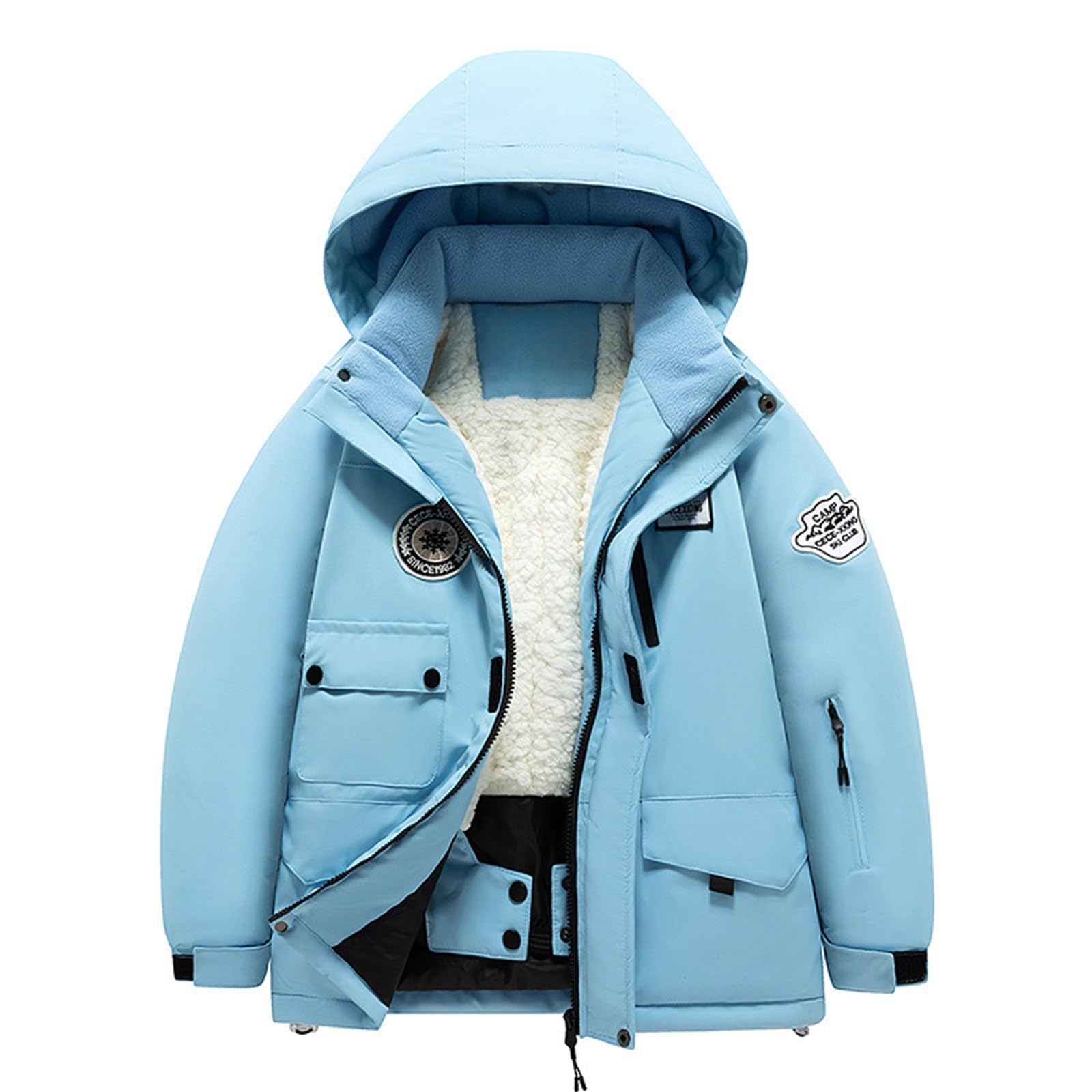 Kids Boys Girls Winter Coat Hooded Puffer Windbreaker Fleece Lined Snow Coats Thicken Warm Down Jacket (Sky Blue, 12)