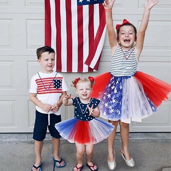 4th of July Girls Tutu Red Blue and White USA Patriotic Costume Independence Day American US Flag Tutu