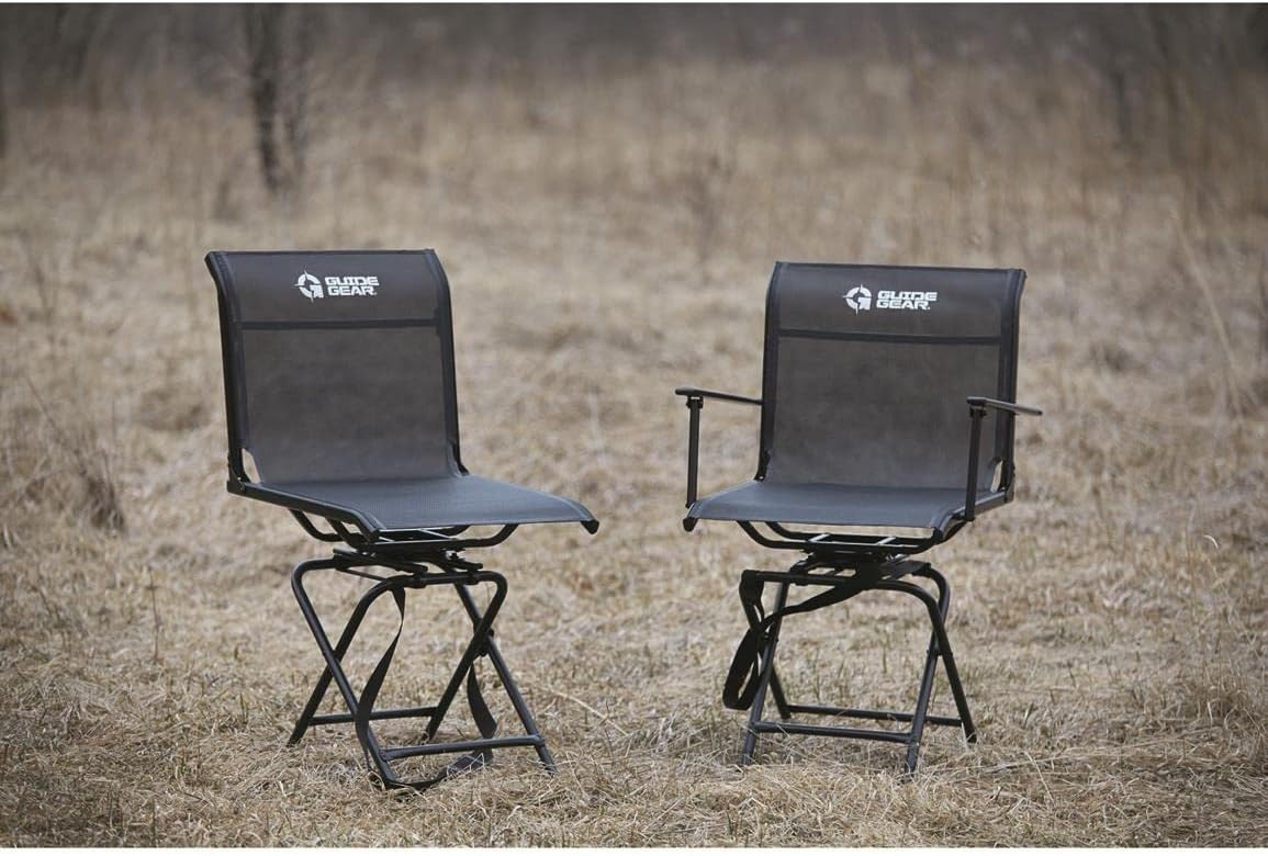 Guide Gear Big Boy Hunting Blind Chair with Armrests, Portable Folding Seat for Shooting, Comfortable Spin Swivel, 500-lb. Capacity
