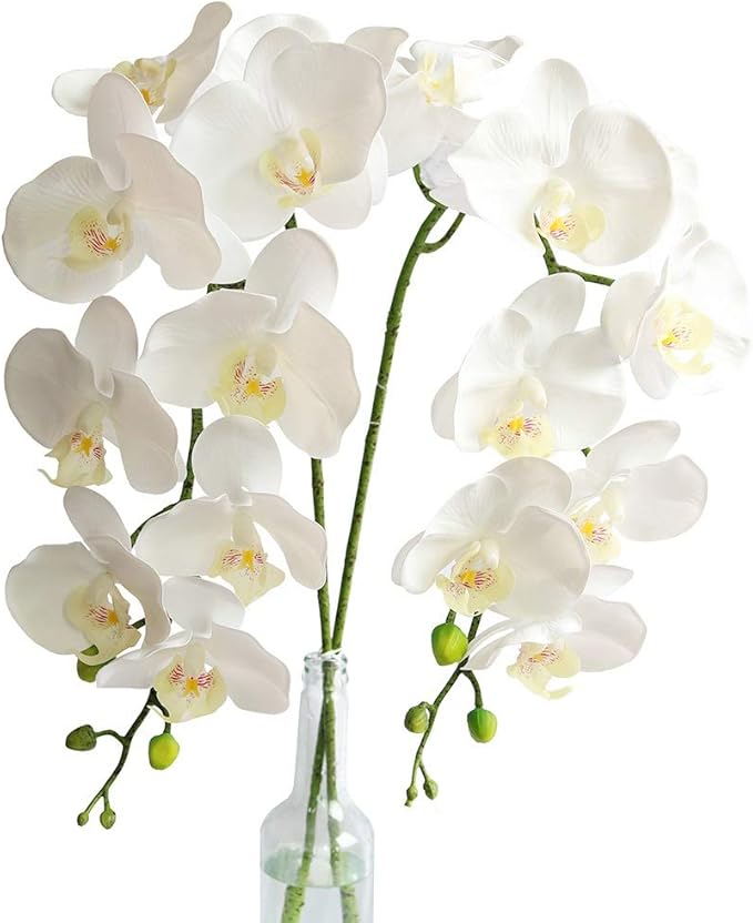 Htmeing 2pcs Real Touch Orchids Stems Artificial Flowers Fake