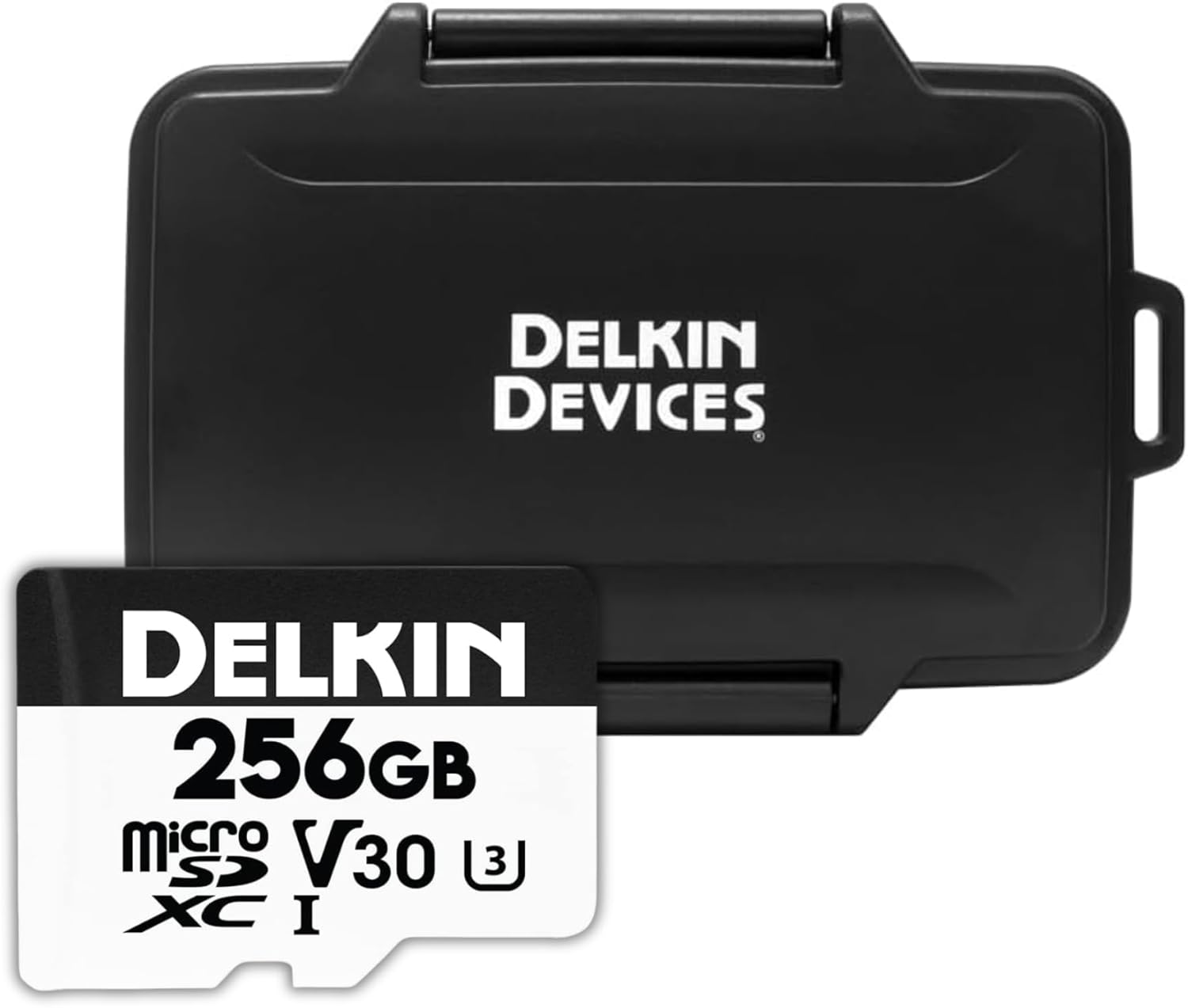 Delkin Devices 256GB microSD Card (100MB/s) + Rugged CFexpress/SD/microSD Storage Tote – High-Speed Memory Card + Weather-Resistant Case Bundle for Cameras, Drones & Action Cameras