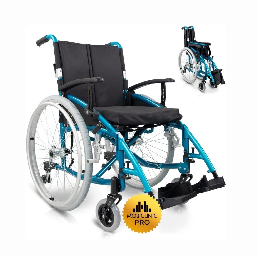 Mobiclinic® pro, Silla de ruedas venecia, Plegable, Premium, Extracción con un botón, Cojín grueso, Aluminio, Respaldo partido, Cinturón seguridad, Estética deportiva, Altura regulable