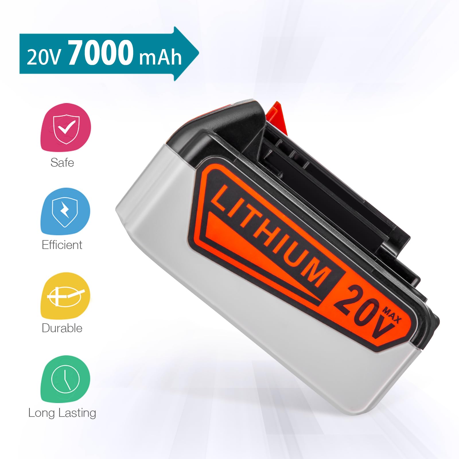 7.0Ah 20V Replacement Battery and Charger for Black and Decker 20v Max 7.0Ah,LBXR20 LB20 LBX20 LBX4020 Extended Run Time Cordless Power Tools Series,with 16V/20V Multiple Volt Output Battery Charger