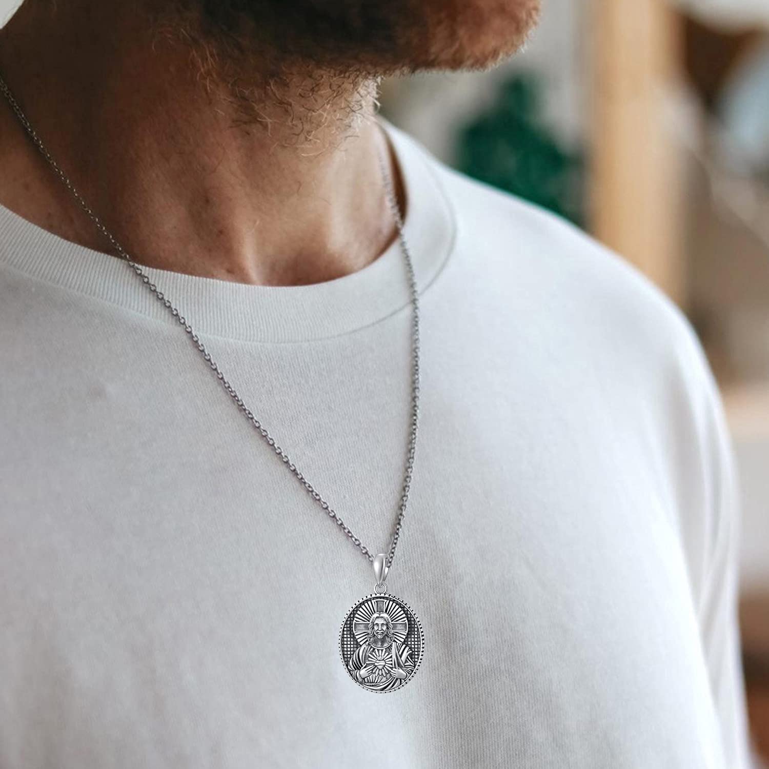 925 Sterling Silver St Michael Necklace for Men Women Saint Michael Pendant Protection Amulet Jewelry Gifts