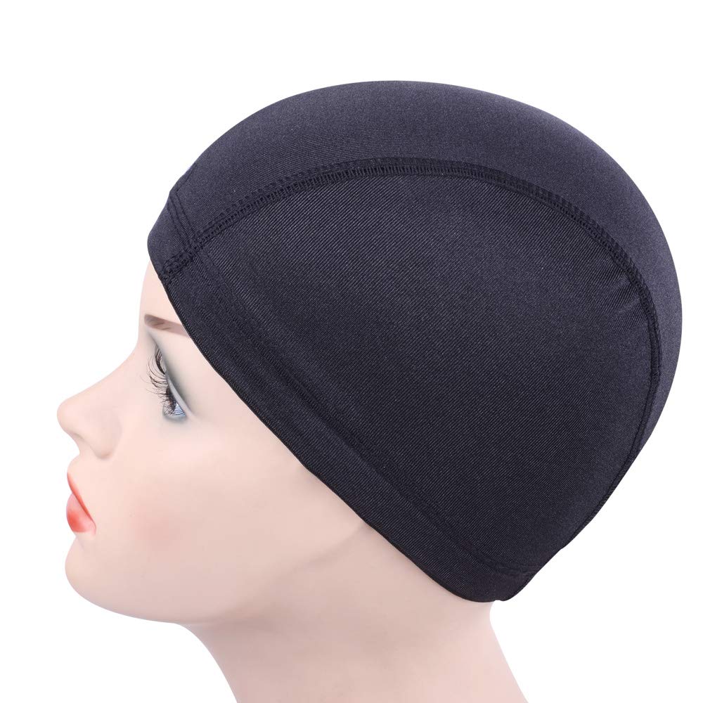 5 pcs Black Dome Cap for Wig Making Stretchable Hairnets with Wide Elastic Band (L), Black 5 PCS Dome Cap - Image 4