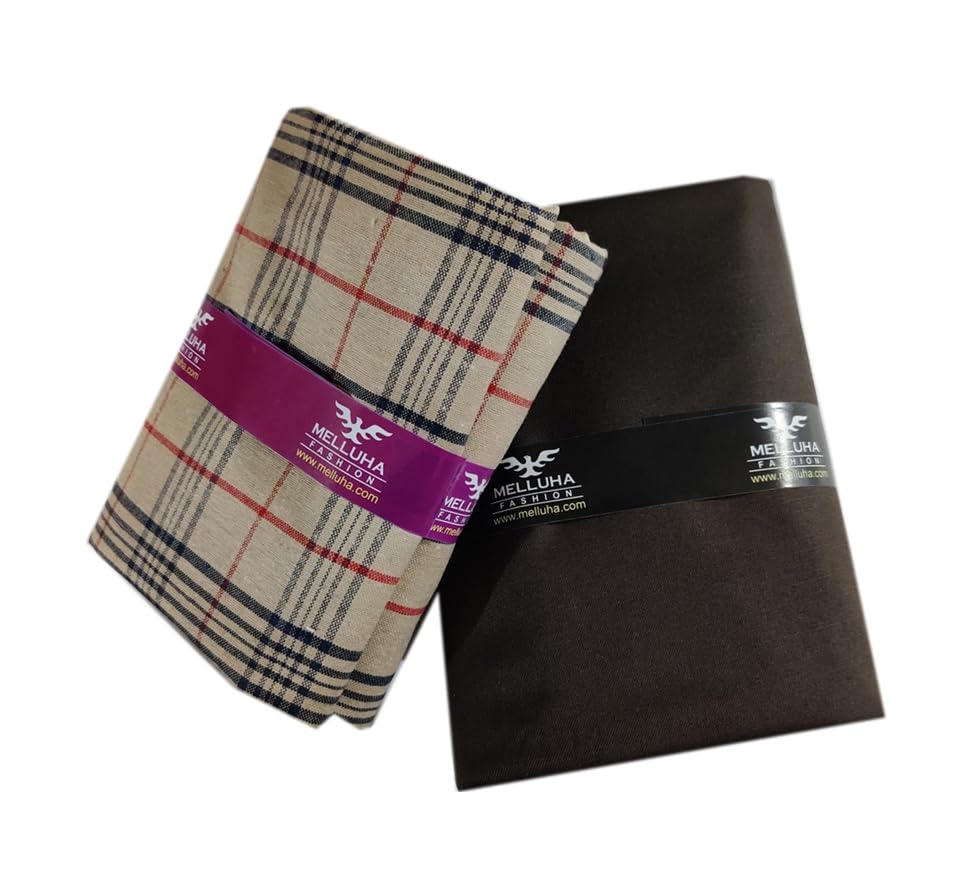 fetiya Premium Cotton Fabric Set, Checkered Pattern and Solid, 2 Piece Clothing Material-picture-45