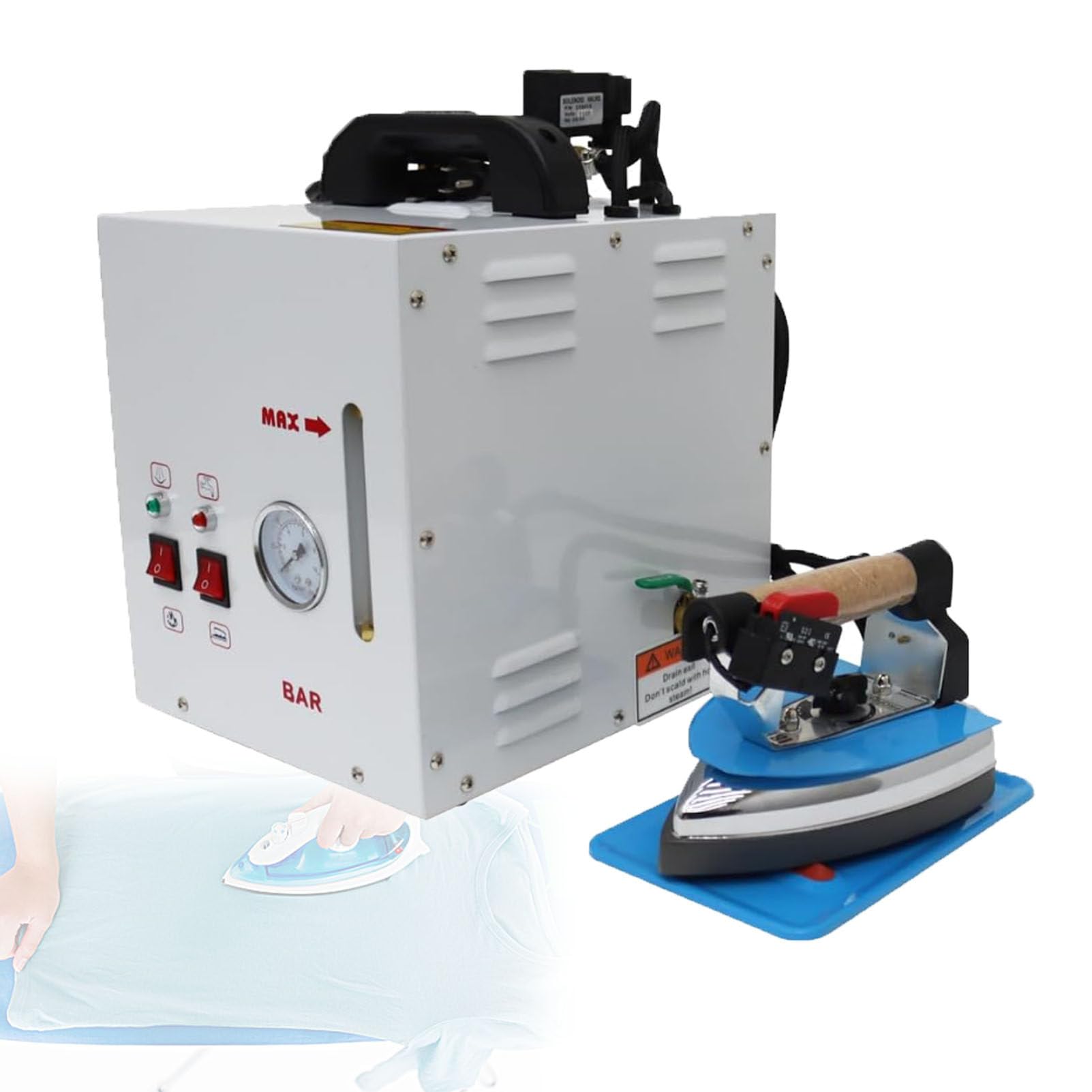 Pfps Commercial Garment Steamer Iron, Copper Tube, Drain Valve Design, 1600W Steam Iron Station for Tailor Shops and Laundries