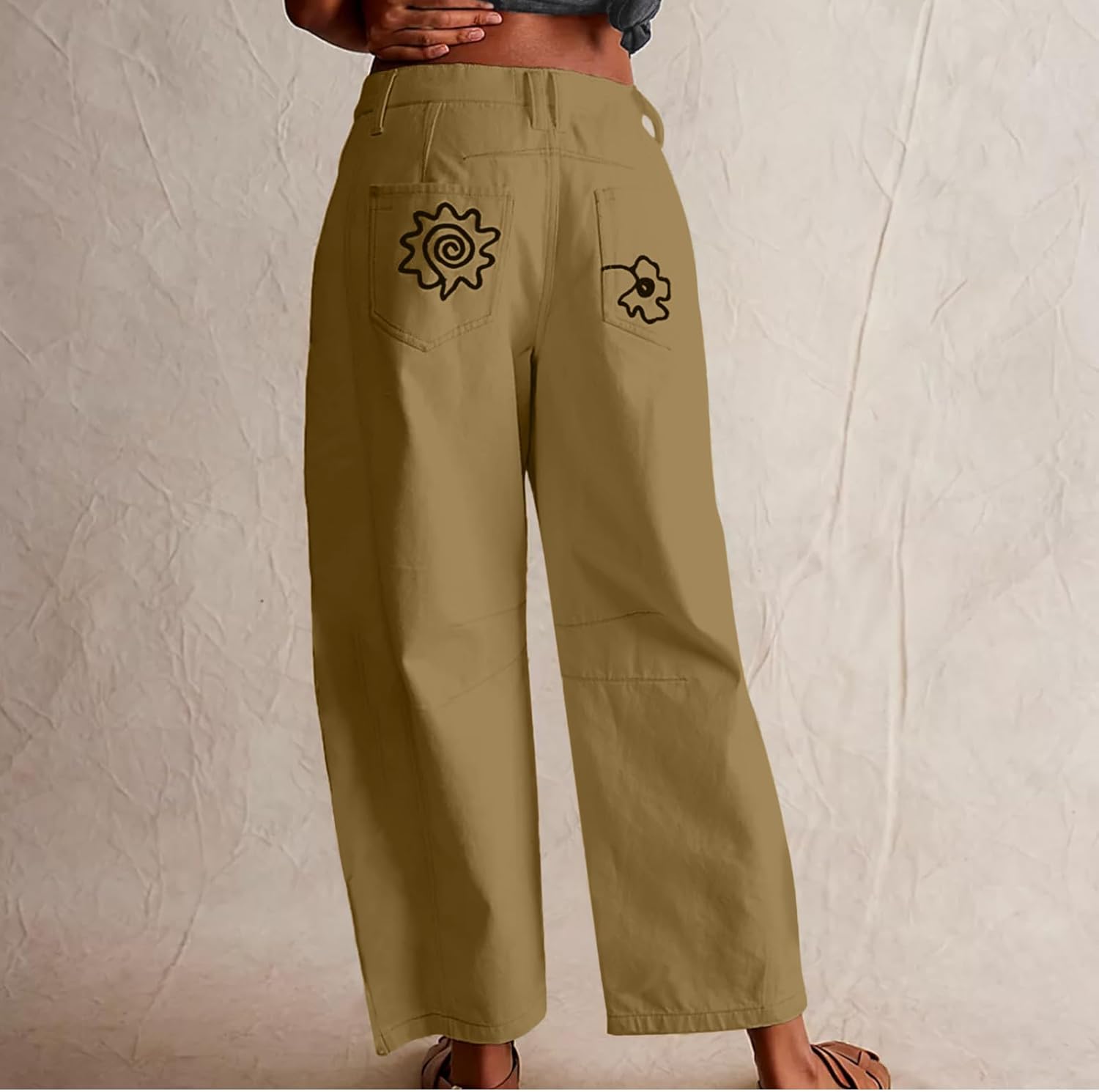 YSW Embroidered Mid Rise Jeans for Women Baggy Boyfriend Jean Boho Barrel Horseshoe Vintage Pants - Image 3