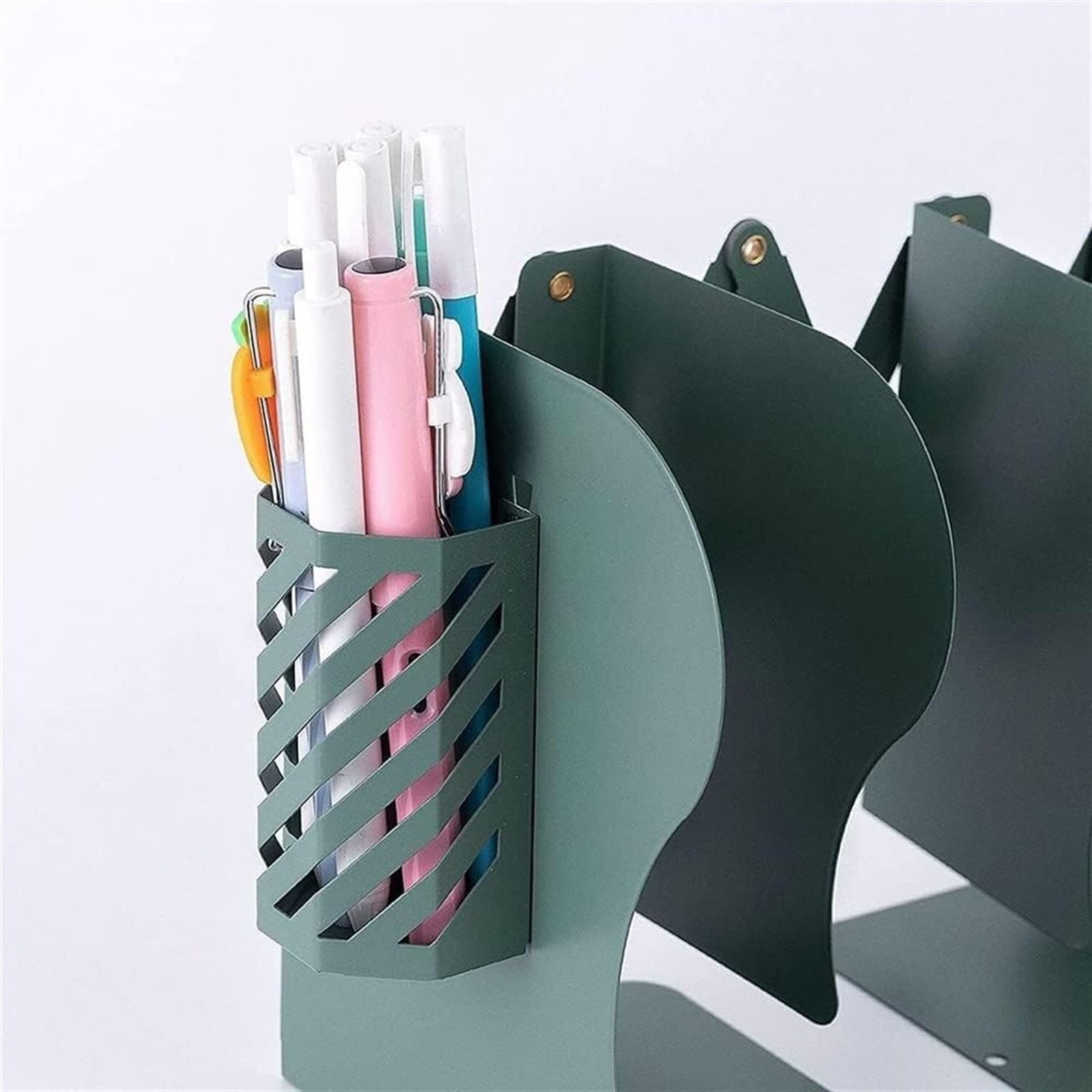 Fermalibri Fermalibri for mensole, fermalibri Regolabile espandibile da scrivania, scaffale in Metallo con portapenne for Ufficio e casa(Green)