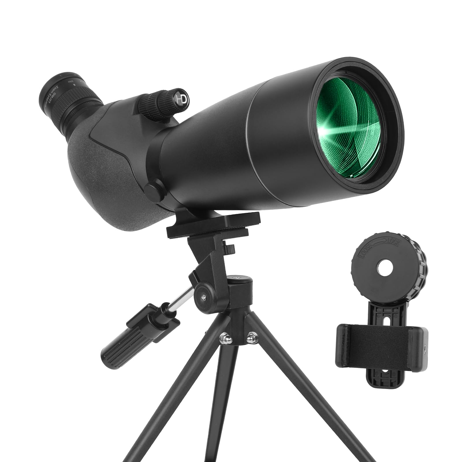 25-75X70 Telescopios para Tiro al Blanco - Telescopio HD con trípode, Bolsa de Transporte y Soporte para Smartphone - BAK4 Telescopio HD para observación de Aves, Caza y Vida Salvaje