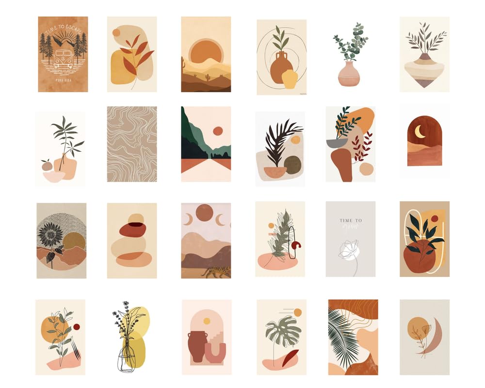 Posters Inc Boho Wall Stickers for Bedroom, Aesthetic Room Decor Items, Wall Posters for Room Decoration, Good Luck Gifts for Women, 6 * 8 Inch Size 24 Pieces Collage Kit, 300 GSM Paper PostCards