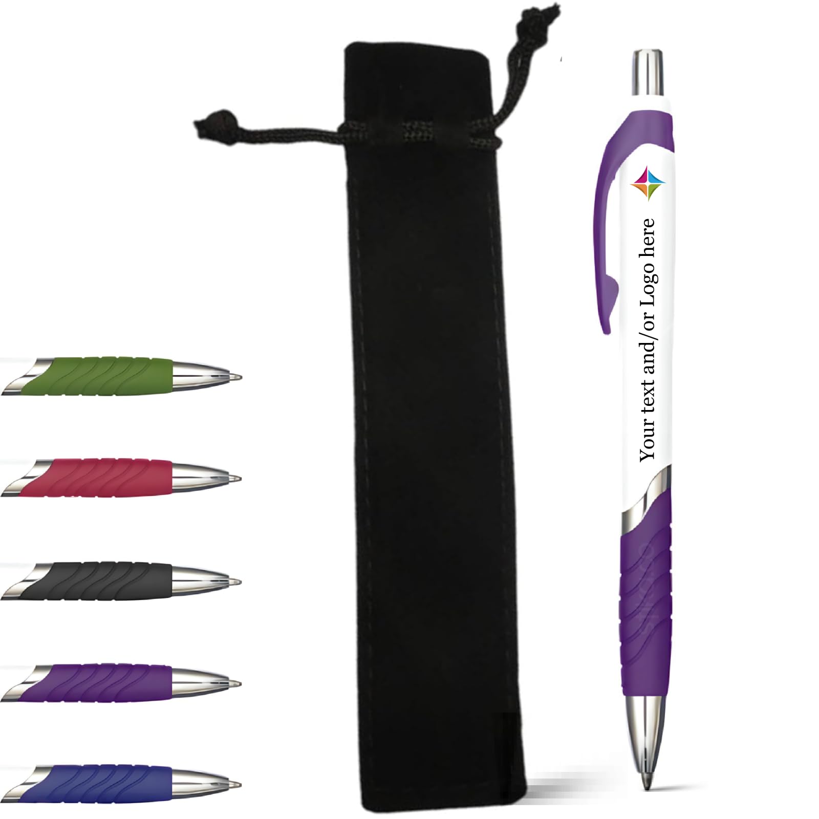 stika.co Personalised Purple Plastic Pen - with Black Velvet Pouch - Customisable, Sustainable, Stylish Writing Instruments - Perfect as a Graduation Gift, Christmas or Secret Santa, Promotional Gifts