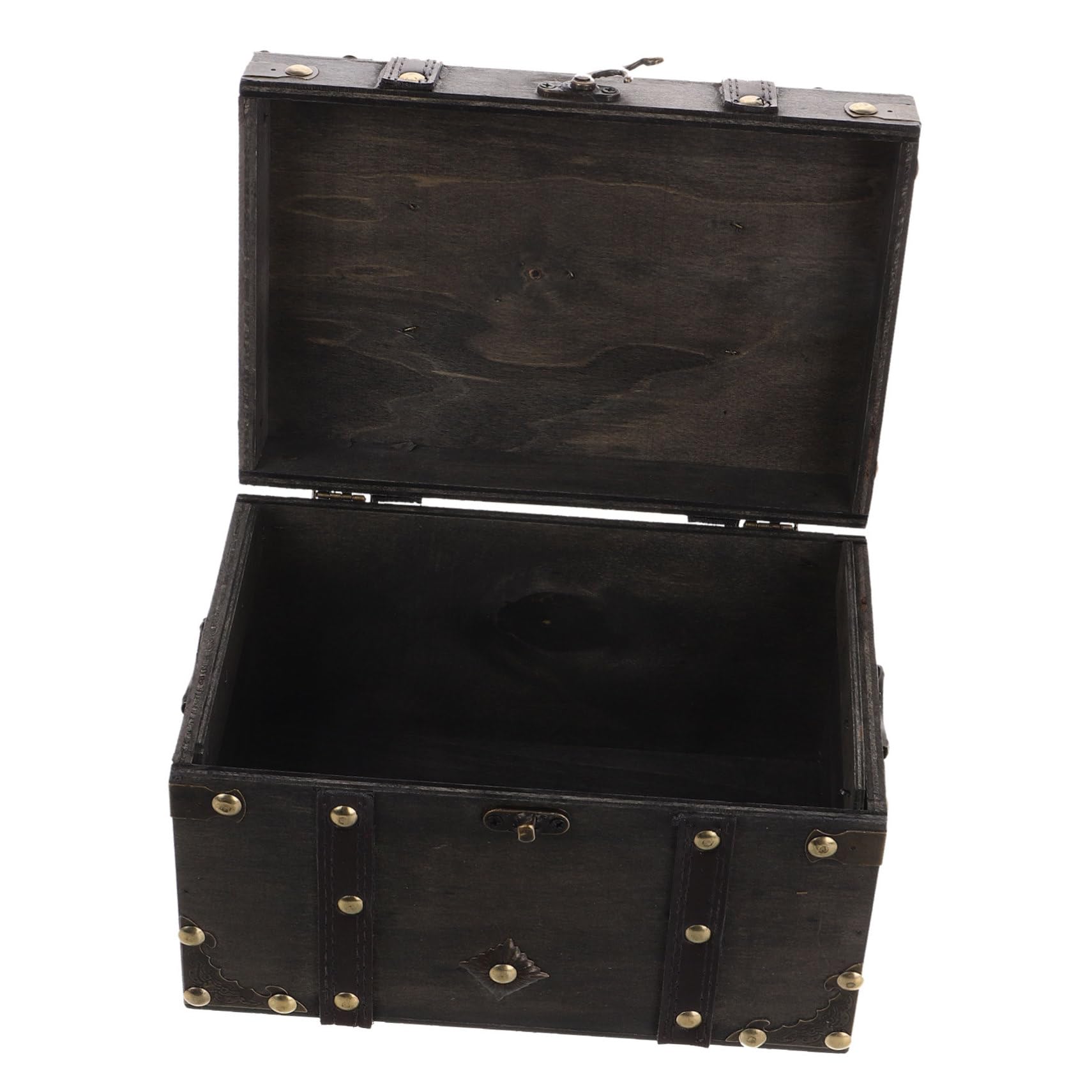 Healeved Vintage Wooden Jewelry Box Decorative Storage Trunk Lock Large Treasure Chest for Coins Retro Organizing Case