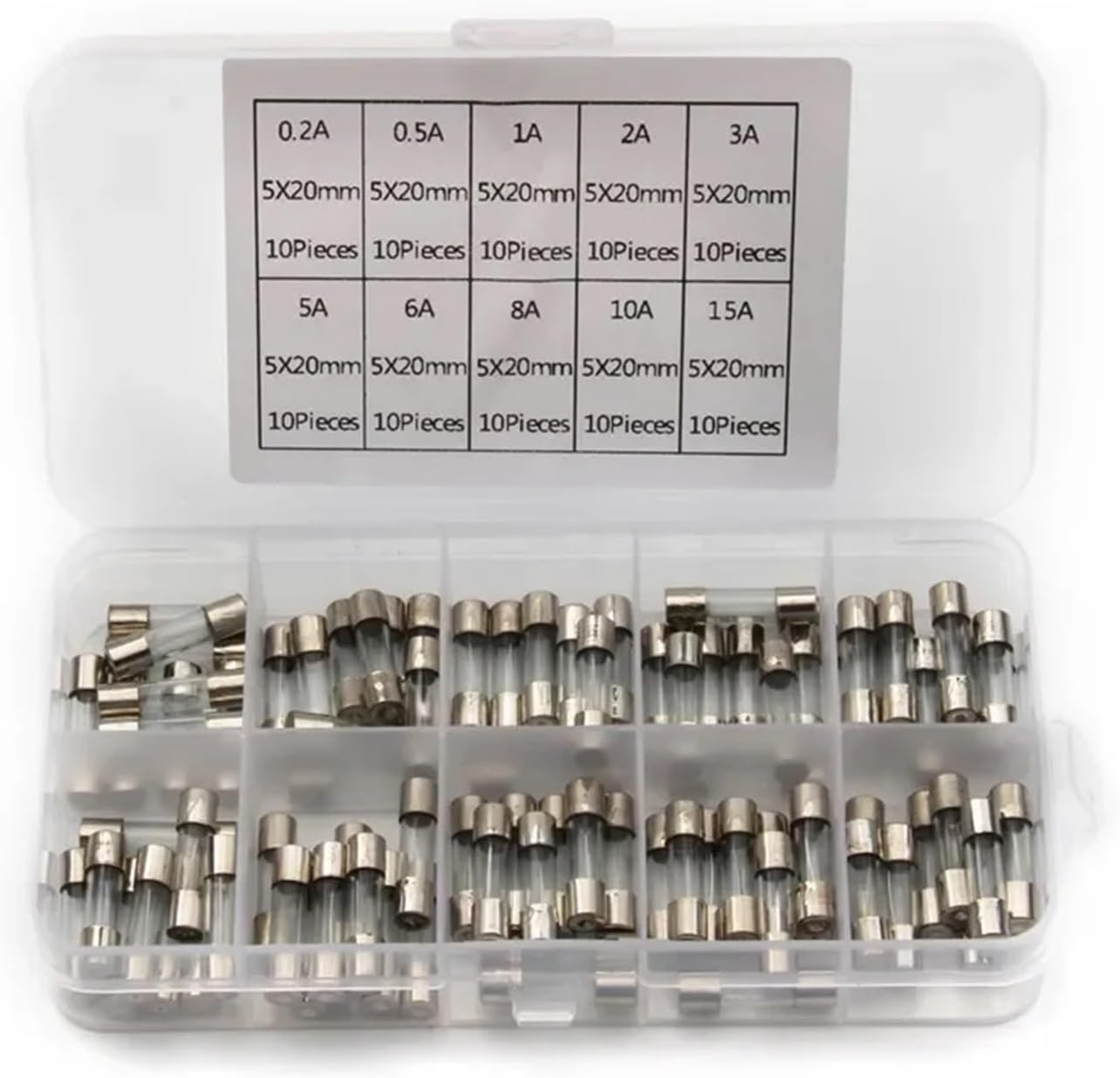 100/72pcs Car Fast-Blow Glass Fuses Car Glass Tube Fuses 0.2-20A 0.5-30A Assorted Kit for Car Light Inflator Vacuum Cleaner (Color : 100pcs 0.2-20A)