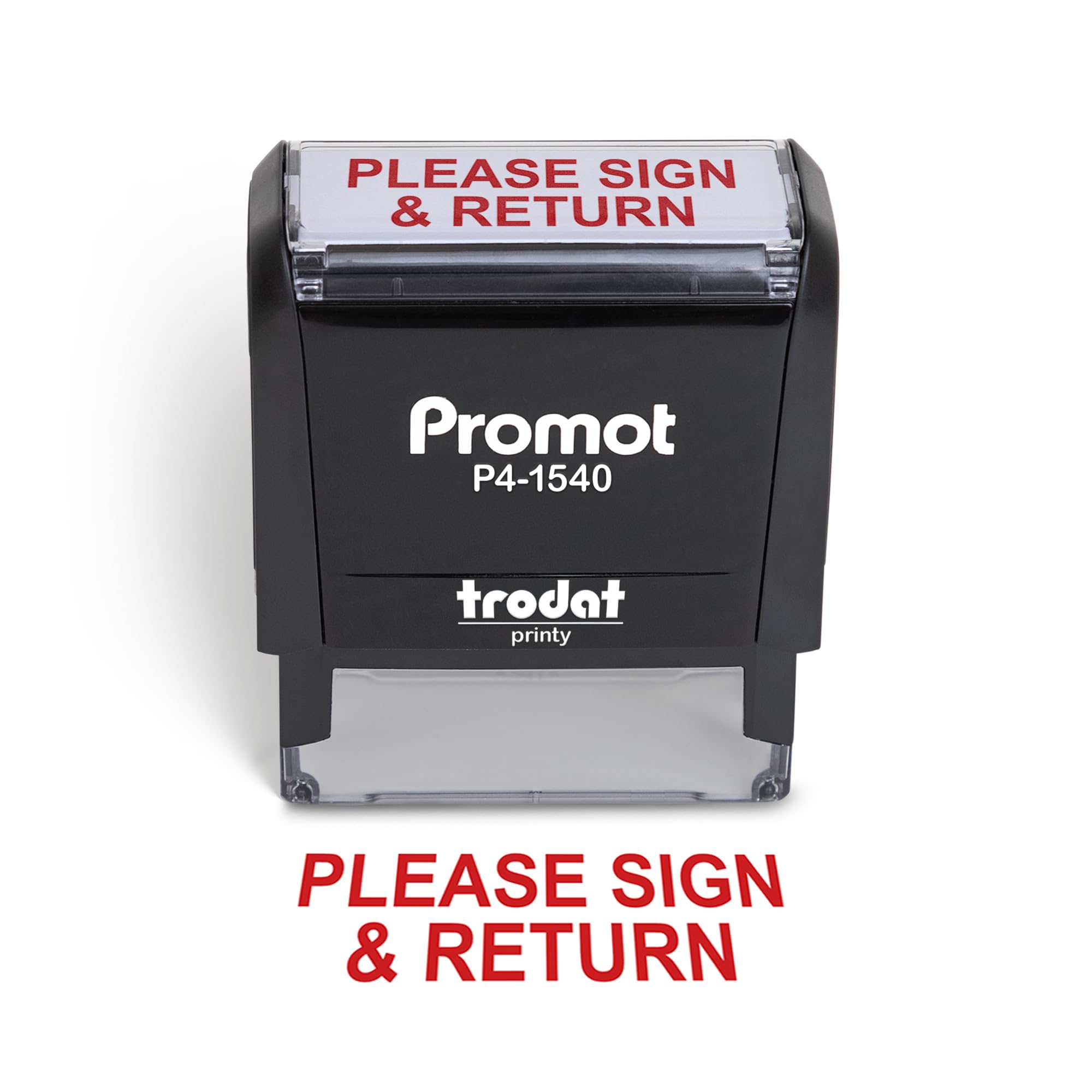 Promot Please Sign and Return Self Inking Rubber Stamp - Refillable Teacher Stamps - Business, Bookkeeping, Ordering, Accounting, Work, Bank, Office Stamper - Red Ink