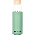 purifyou 40/32/22/12 oz Glass Water Bottles, Reusable with Time & Volume Markings, Non-Slip Silicone Sleeve, Stainless Steel Lid, for Water, Milk & Juice (12oz FrostedMist)