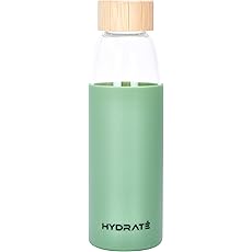 purifyou 40/32/22/12 oz Glass Water Bottles, Reusable with Time & Volume Markings, Non-Slip Silicone Sleeve, Stainless Steel Lid, for Water, Milk & Juice (12oz FrostedMist)