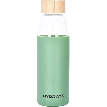 purifyou 40/32/22/12 oz Glass Water Bottles, Reusable with Time & Volume Markings, Non-Slip Silicone Sleeve, Stainless Steel Lid, for Water, Milk & Juice (12oz FrostedMist)