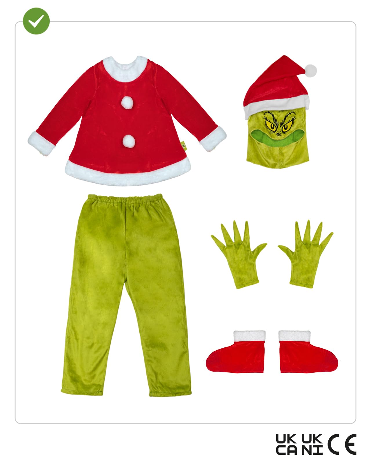 Funidelia Déguisement du Grinch pour fille et garçon, Licence Officielle, Le Grinch, Films et Cinéma - Costume pour enfant pour les fêtes, le Carnaval et Halloween