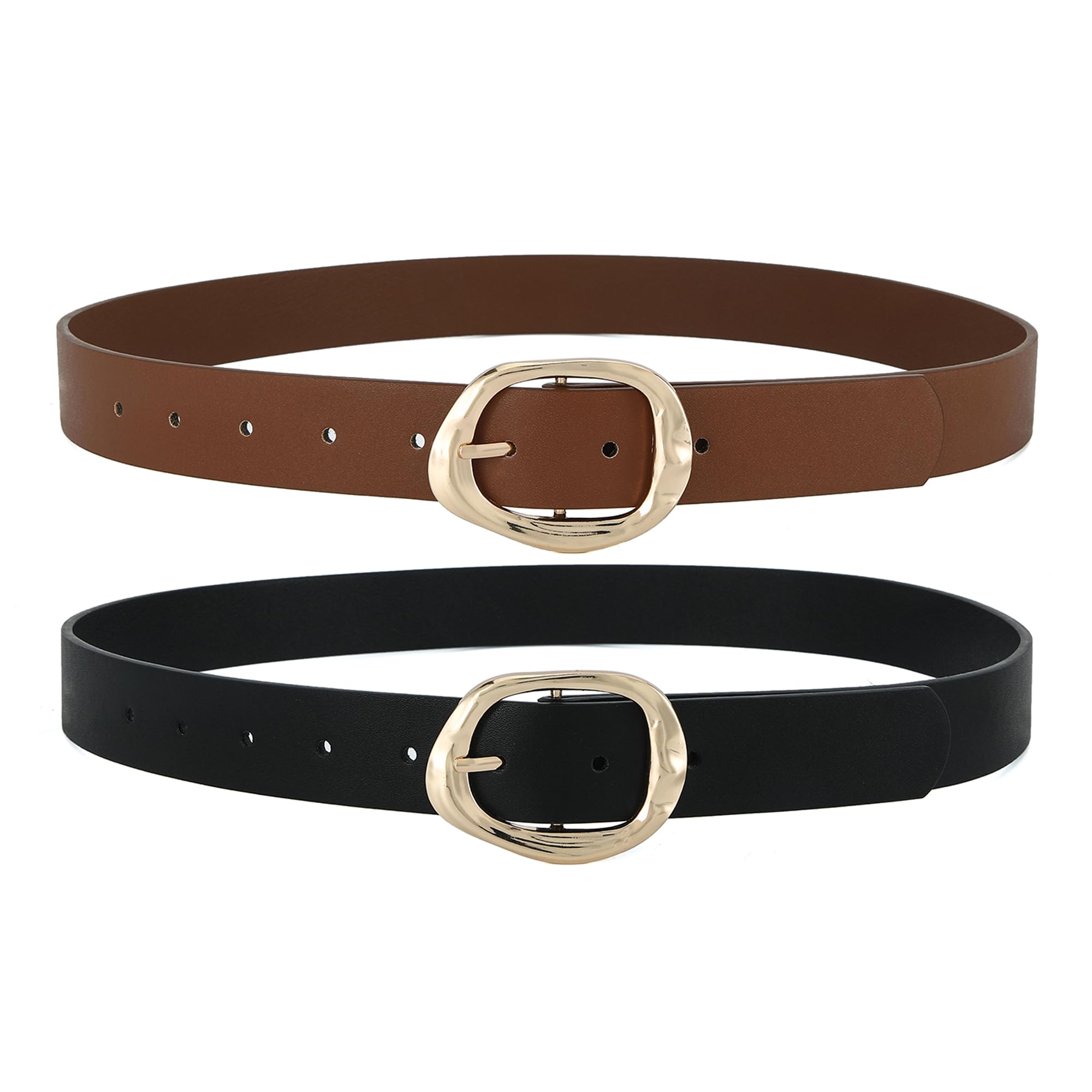 Earnda Leather Belts for Women Casual Fashion Waist Belt with Liquid Shapes Gold Buckle for Jeans Pants Dresses