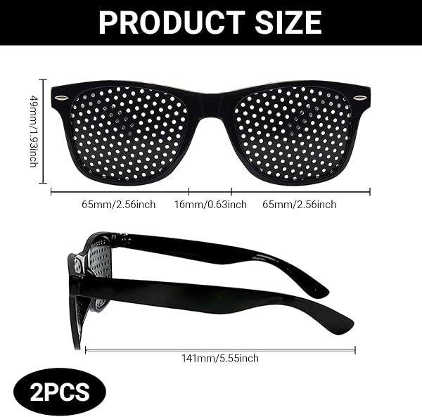Wcawnlt 2 Lunettes Sténopéïques, lunettes trous multiples stenopeiques lunettes entrainement yeux relaxation vision noir pour usage quotidien bureau voyage homme femme - 2