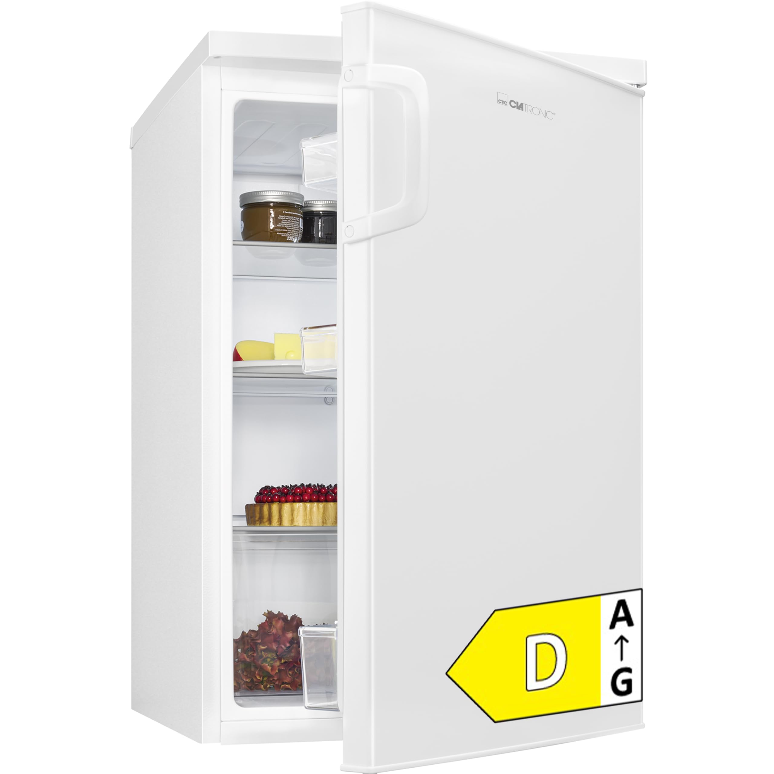 Clatronic® Kühlschrank ohne Gefrierfach | Energieklasse D | 84,5cm | Vollraumkühlschrank | leise 39dB | Türanschlag wechselbar | 0°C - 8°C | 133L | Kühlschrank klein mit Gemüsefach | VS 100 weiß