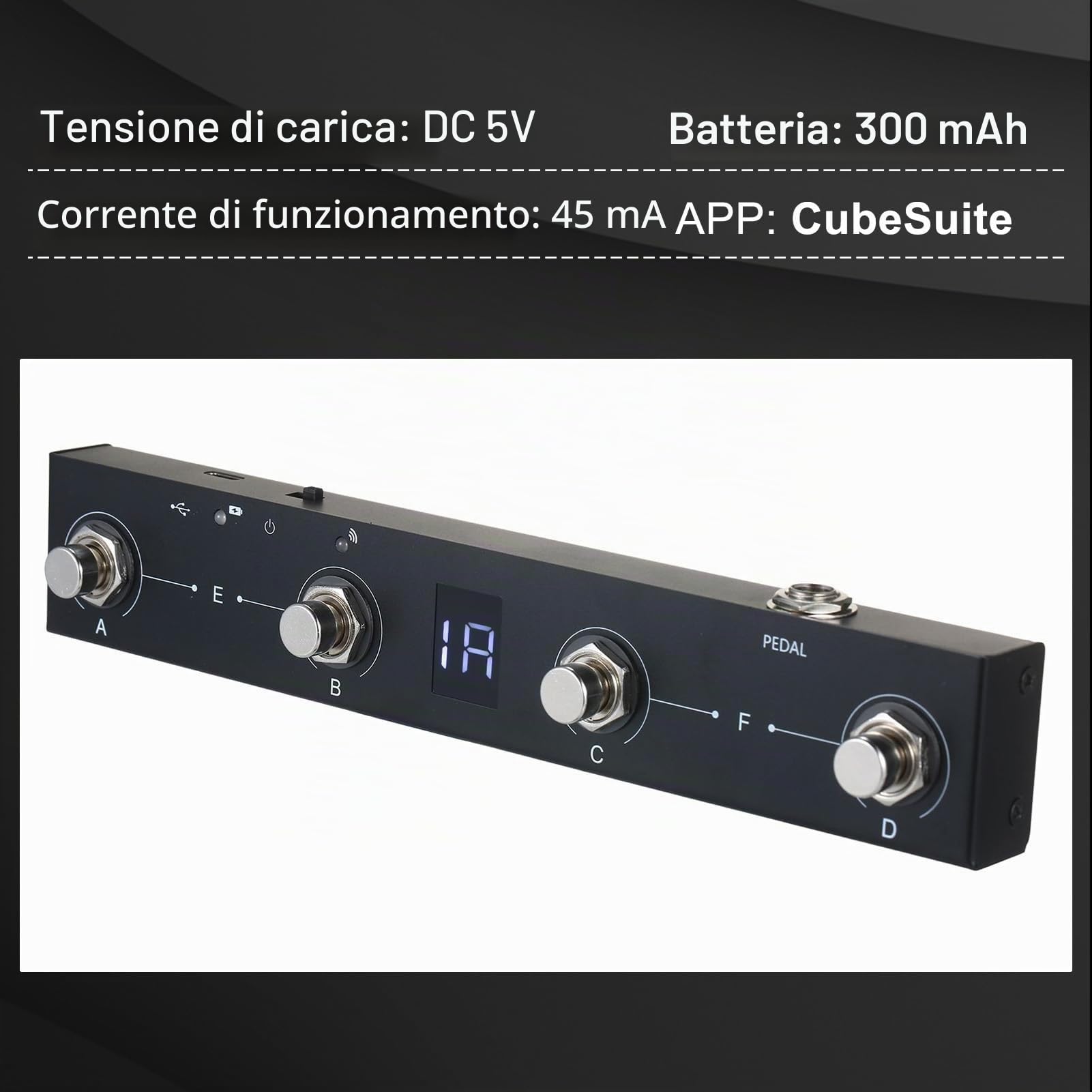 Pedale Midi senza fili,Cioccolato BT Controller Midi Wireless Ricaricabile 4 Pulsanti Pedale Controller Midi Portatile Controllo App Pedale