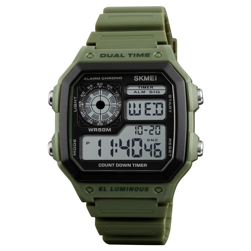 SKMEI Silicone Men Digital Sports Waterproof Wrist Watch With Dual Time Chronograph Countdown Alarm Backlightwaterproof Wristwatch - 1299, Green Dial, Green Band (B07WN2SRM6) Amazon Price History, Amazon Price Tracker