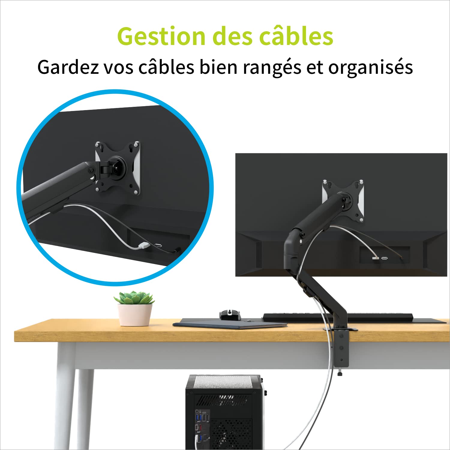 ACROPAQ - Braccio monitor - Braccio a molla, Girevole 360°, Per schermi da 17-27 pollici, Veloce da montare - Monitor arm, Braccio monitor scrivania - Nero