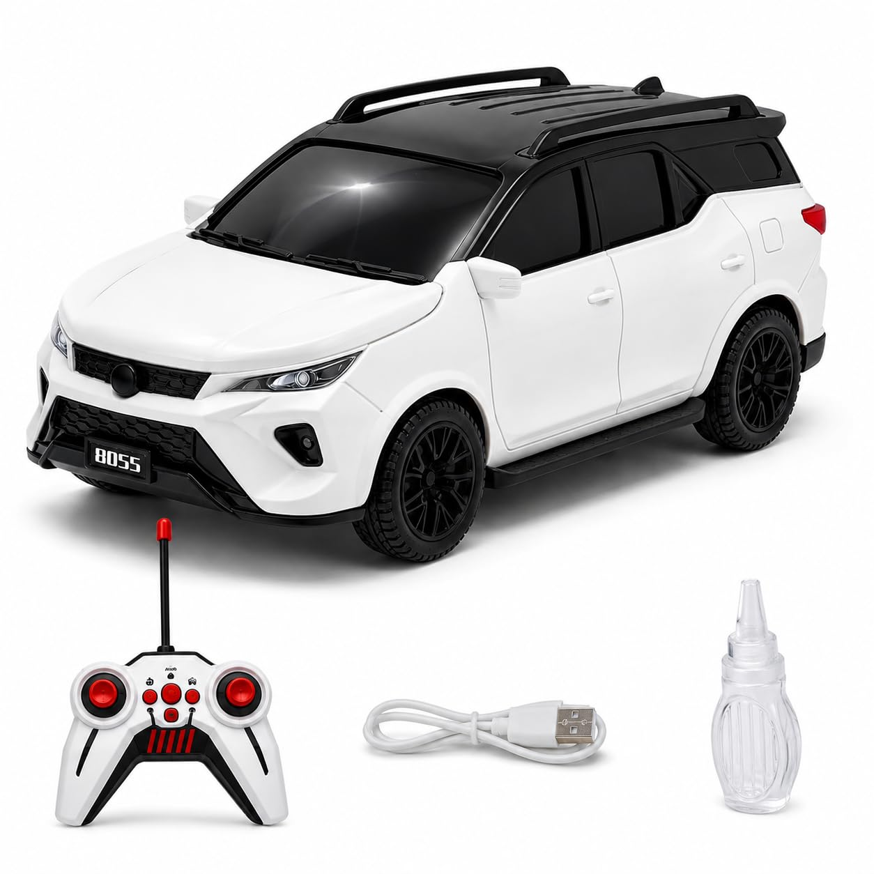 The Flyers Bay VIP Legender Remote Control SUV Car for Kids | 1:16 Rechargeable RC Toy Car with Smoke Spray, LED Lights, Music, USB Charging | Gift for Boys & Girls Age 4+ (White)-image-1