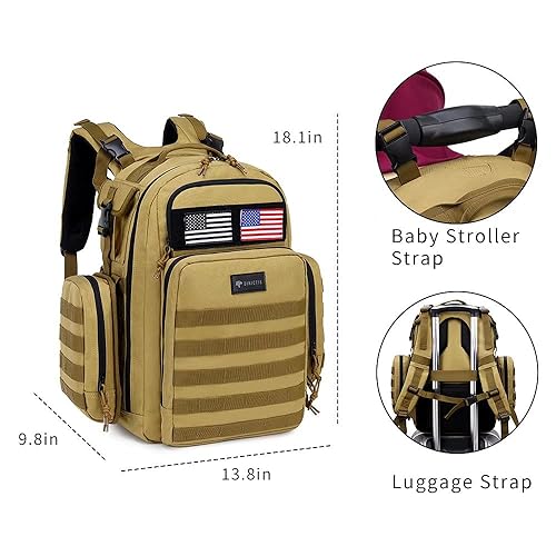 Miniatura 6 de Dinictis Mochila de pañales de 40 L para papá bolsas de pañales de viaje para hombres accesorios de bebé para papá Molle Military COYOTE BROWN, Gris