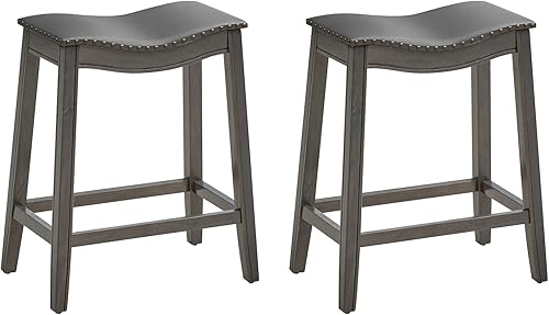 Miniatura 23 de COSTWAY Juego de 4 taburetes de bar de altura de mostrador, taburete de silla sin respaldo de 29 pulgadas de altura con patas de madera de goma,