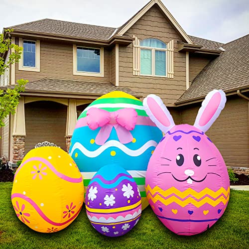 SEASONBLOW 5 Ft Inflatable Easter Bunny Eggs Decorations for Yard Garden Lawn Indoors Outdoors Home Holiday