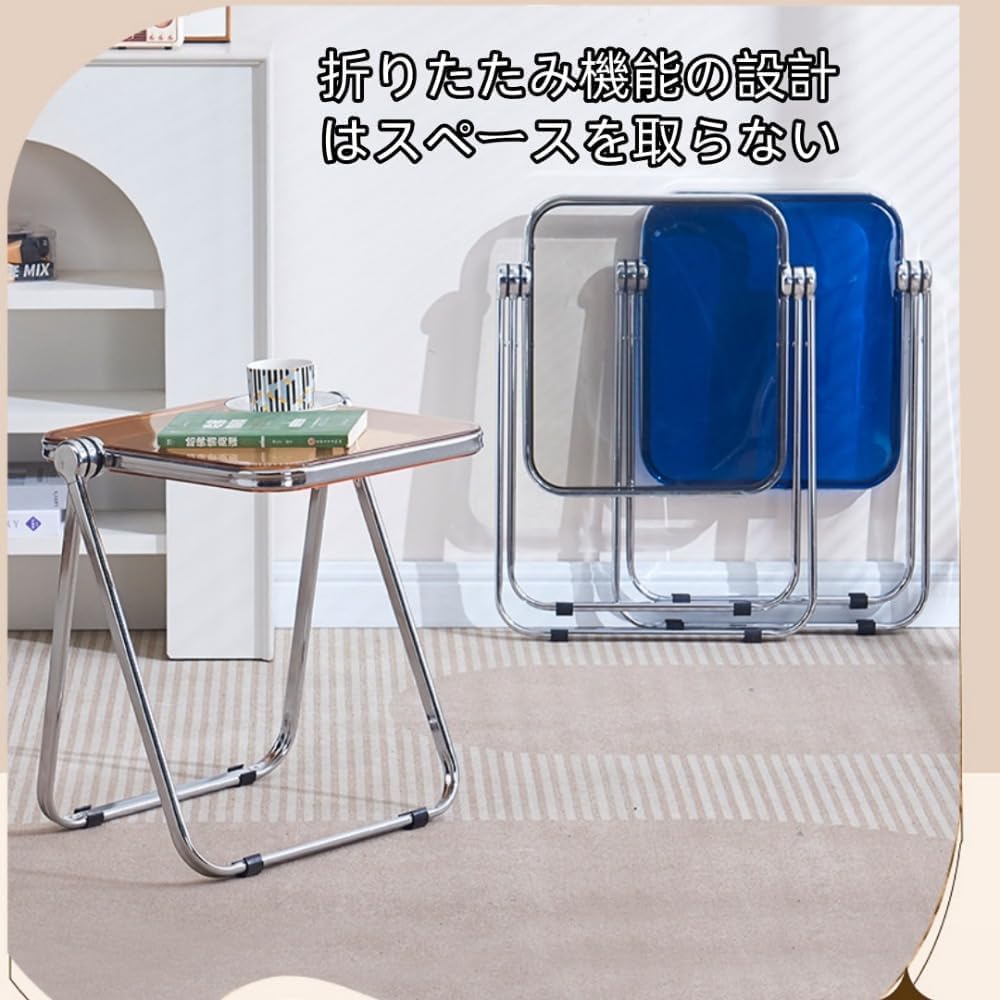 シルバー 折りたたみ作業台、デスク PVTKアクリルテーブル クリア