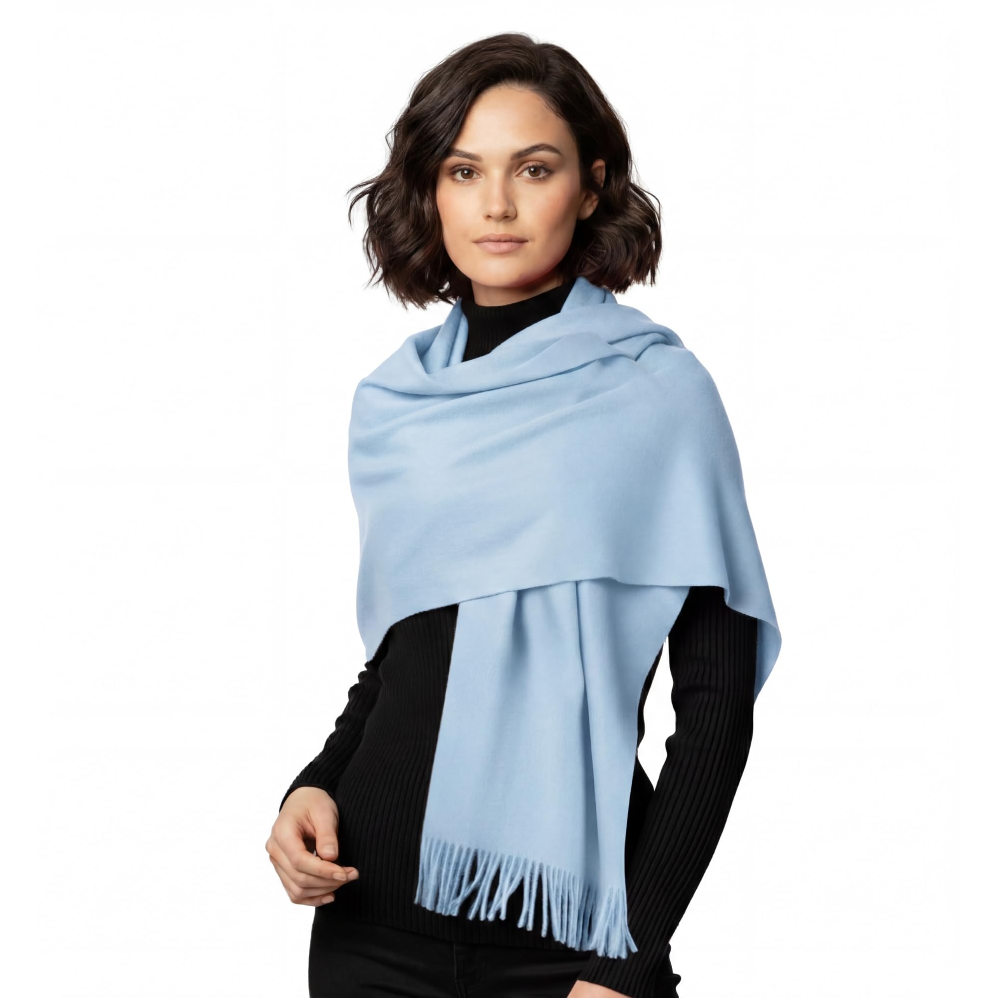 Basic Sense Women's Sky Blue Pashmina Shawl Wrap For Large Oversized Cashmere Feel Scarf For Weddings & Winter,