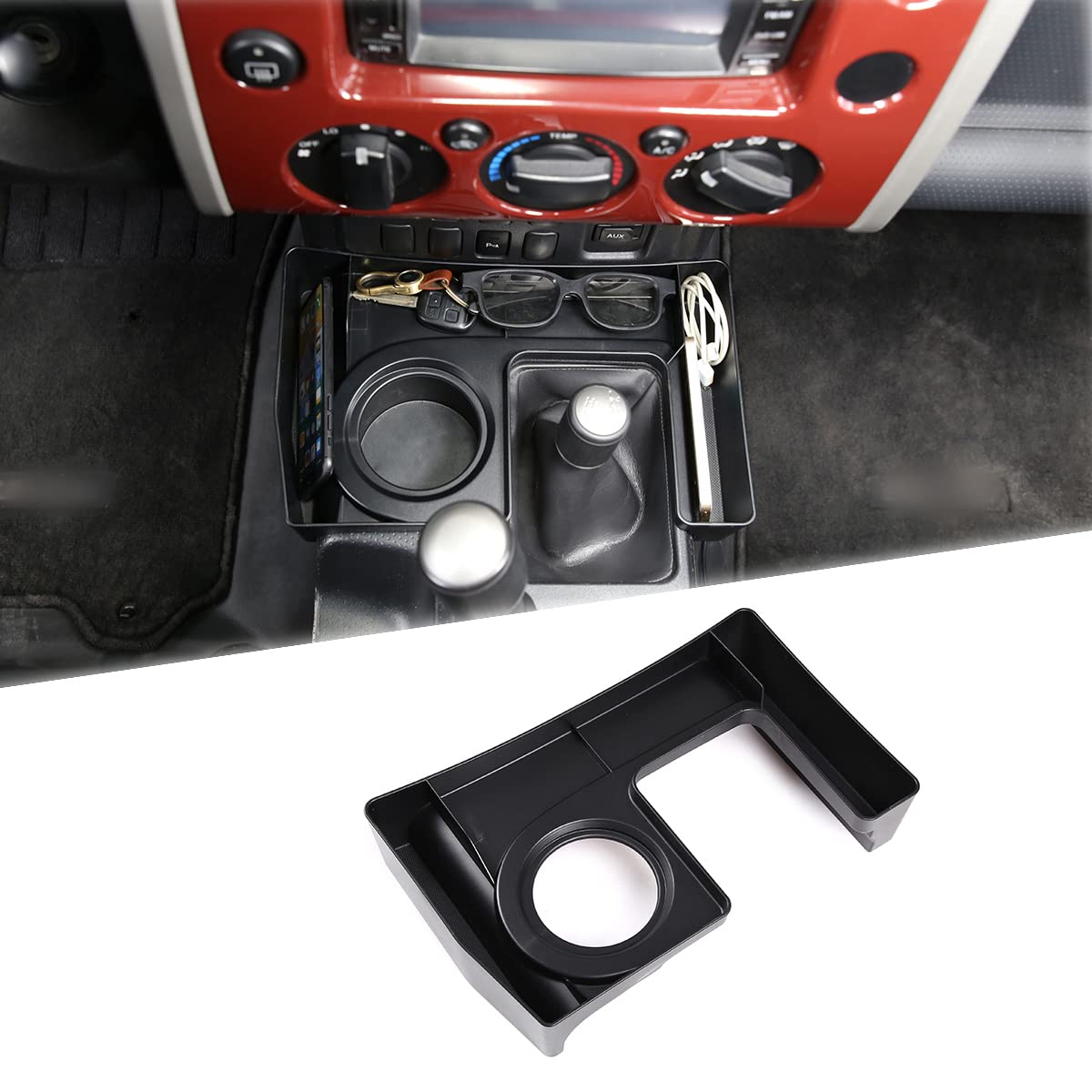 Fgtagtal Compatible with Toyota FJ Cruiser 2007-2021 Gear Shift Storage Box, Gear Shift Console Side Tray Organizer, Create Extra Storage Space for
