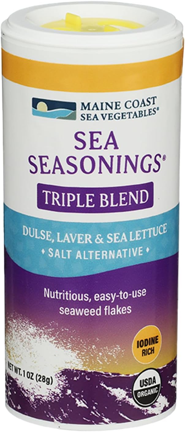 Maine Coast Organic Triple Blend Flakes Shaker 1 oz (Pack of 1) - Mix of dulse, laver, and sea lettuce - Natural Umami Flavor - Perfect for Salads, Soups, Snacks - Gluten-Free, Iodine-Rich Seasoning
