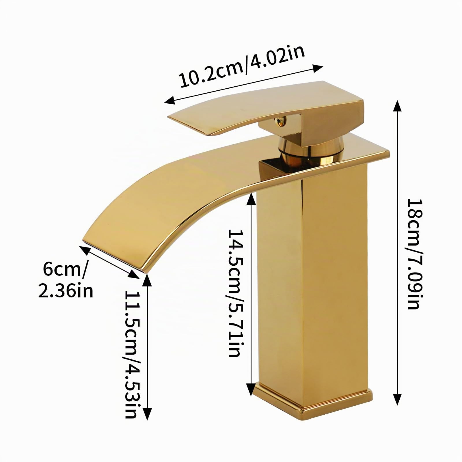 Robinet Salle Bain Robinet Cascade Lavabo en Acier Inoxydable Or | avec Corps en Céramique Pas de Bruit Mitigeur Lavabo Monocommande Chaud et Froid à Double Commande Economies D'eau Chromé Or