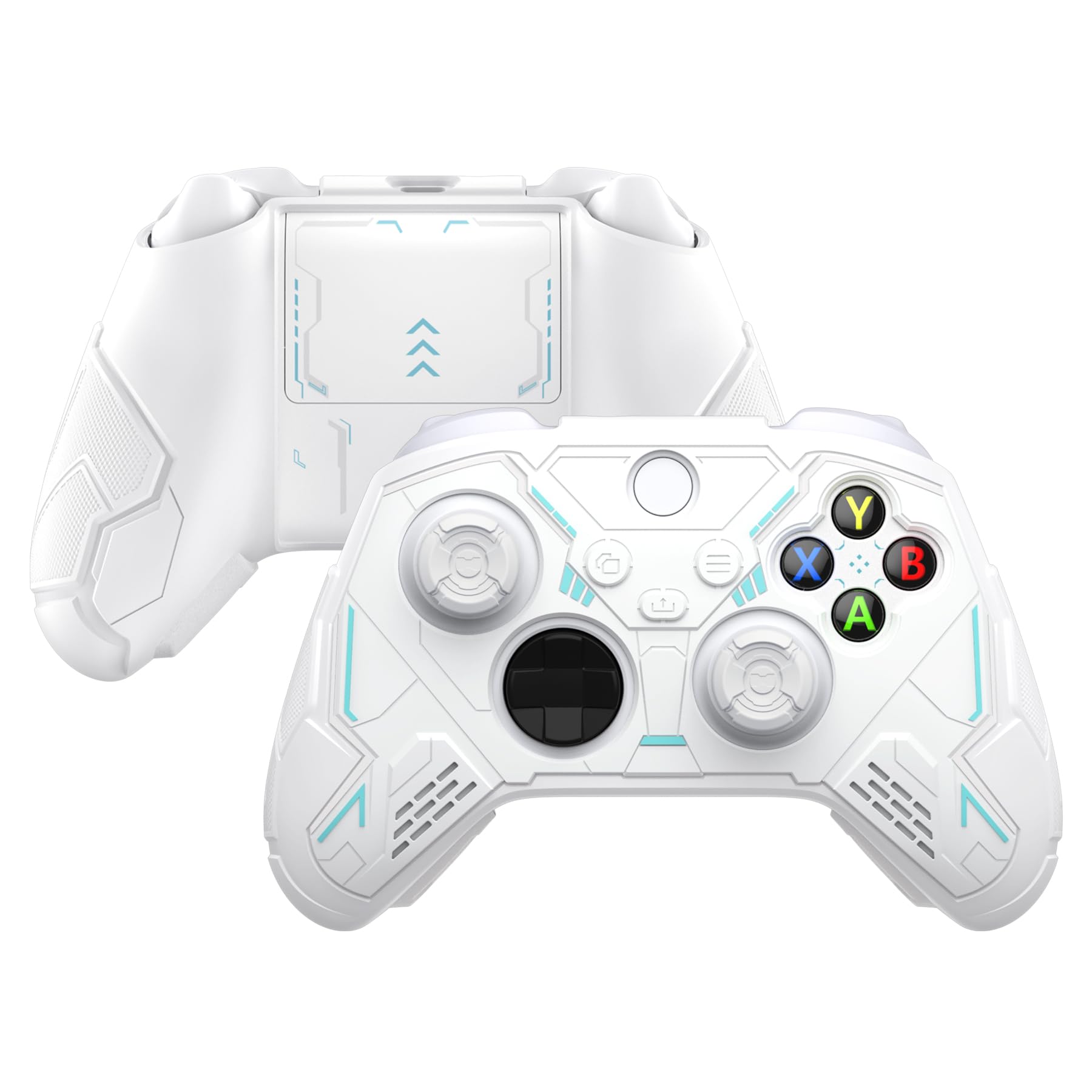 playvital Stellar Mecha Hülle für Xbox Series X/S Controller, Rutschfester Griff Schutzhülle Cover Case mit Daumenkappen & Aufklebern für Xbox Core Wireless Controller, Weiß & Frostgrau