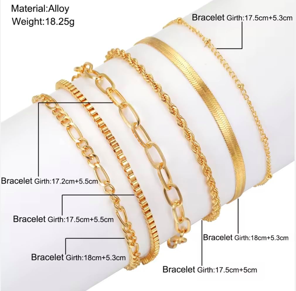 Luxury 18K Gold Plated Bracelet Set for Women, Waterproof - Dainty, 6 Styles, Stackable Cuban Link & Paperclip Chain Pack, Fashion, Elegant Gift, Trendy, Accessory, Perfect Valentine's Day Gift, Elegant Christmas, New Year, and Birthday, For Her image 5