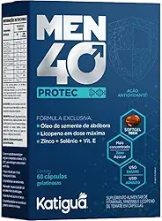 Katiguá, Men 40 Protec, Óleo de semente de Abóbora, Licopeno em dose Máxima, Zinco + Selênio e Vitamina E, Sem sabor, Para Homens, 60 Cápsulas Soft Gel • 30 doses, Azul