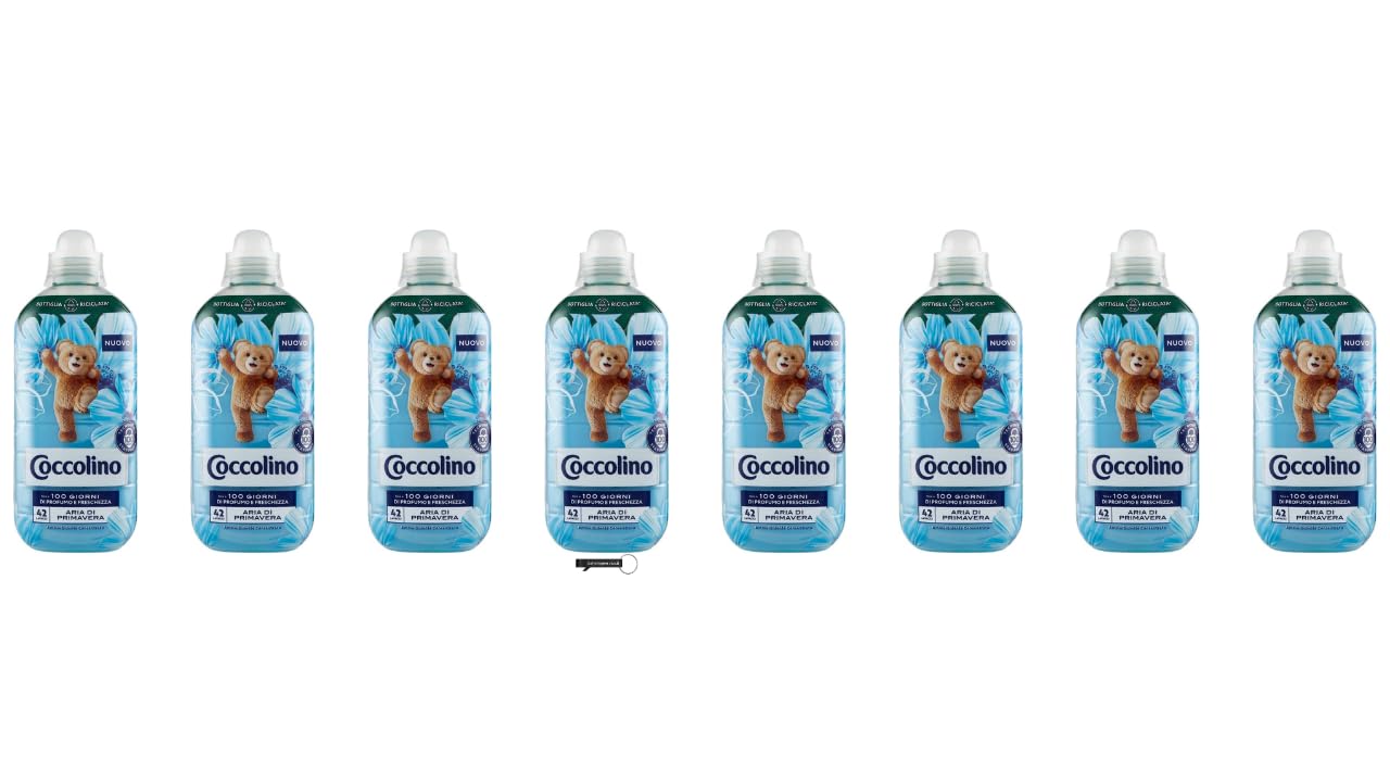 8 x Coccolino Aria di Primavera Ammorbidente Concentrato Fragranza Primavera 100 Giorni di Freschezza 42 Lavaggi 980 ml + Portachiavi Italy Shop Service in OMAGGIO